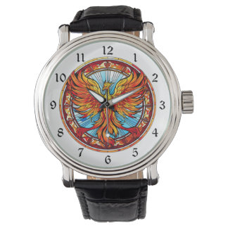 Montre Oiseau Phoenix Bleu Orange Fiery