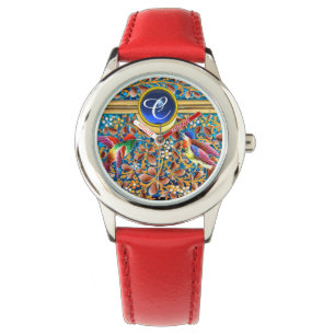 MONTRE OISEAUX COLORÉS ET ÉPAULES FLORALES MONOGRAMME DE