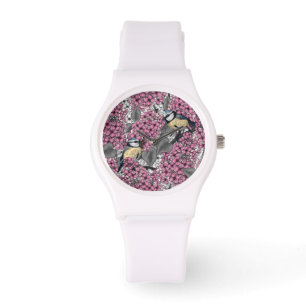 Montre Oiseaux dans le jardin lilas rose