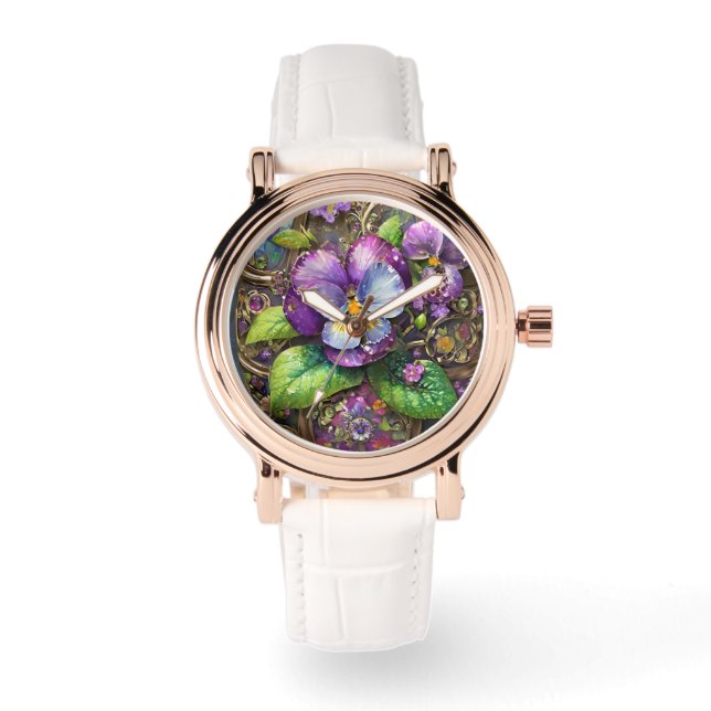 Montre Oiseaux en fleurs Pied violets Fleur sauvage Oeuf  (Recto)