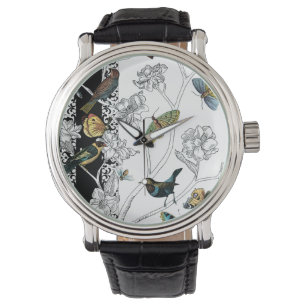 Montre Oiseaux et papillons sur un Arrière - plan noir et