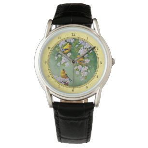 Montre Oiseaux Goldfinch et fleurs de pomme Jaune