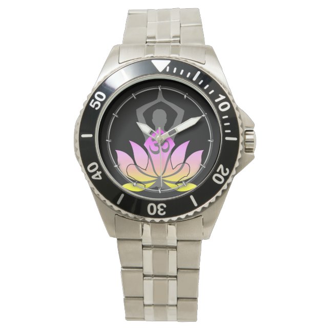 Montre OM Namaste Spirituelle Lotus Fleur Yoga Pose (devant)