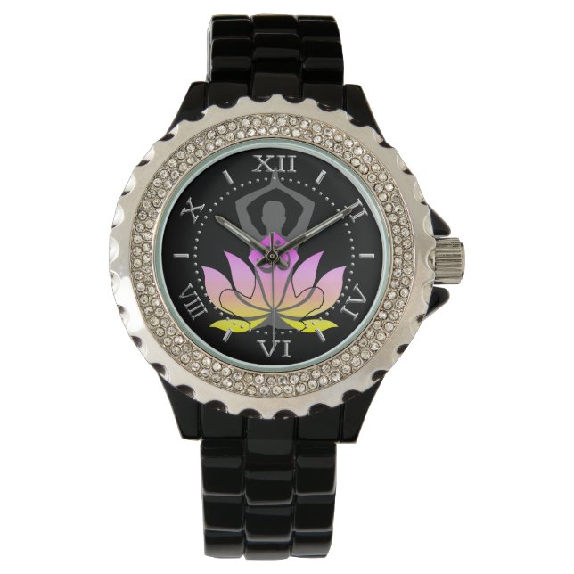 Montre OM Namaste Spirituelle Lotus Fleur Yoga Pose Dial (devant)
