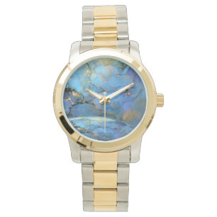 Montre or bleu abstrait scifi orb terre