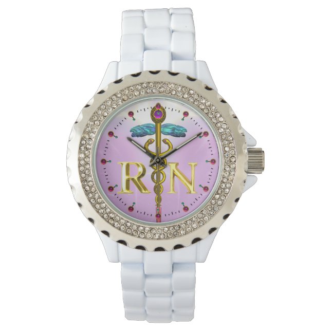 Montre OR CADUCUS SYMBOLE INFIRMIER ENREGISTRÉ / Rose, Li (devant)