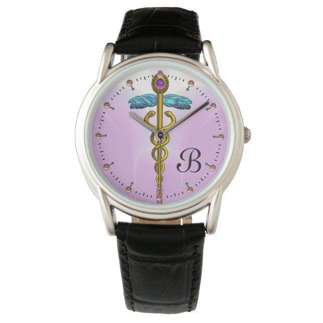 Montre OR CADUCUS, SYMBOLE MÉDICALE MONOGRAMME, Lilac ros (devant)