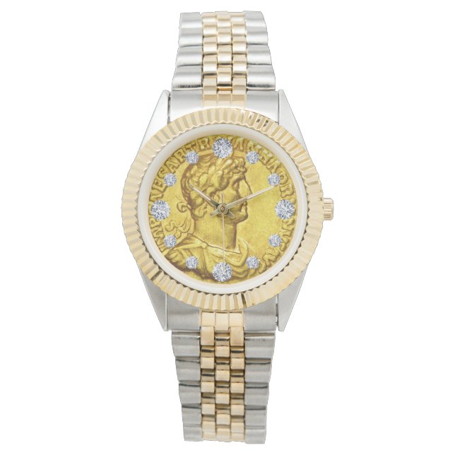 Montre Or César Antiquités pièce diamant cadran (devant)