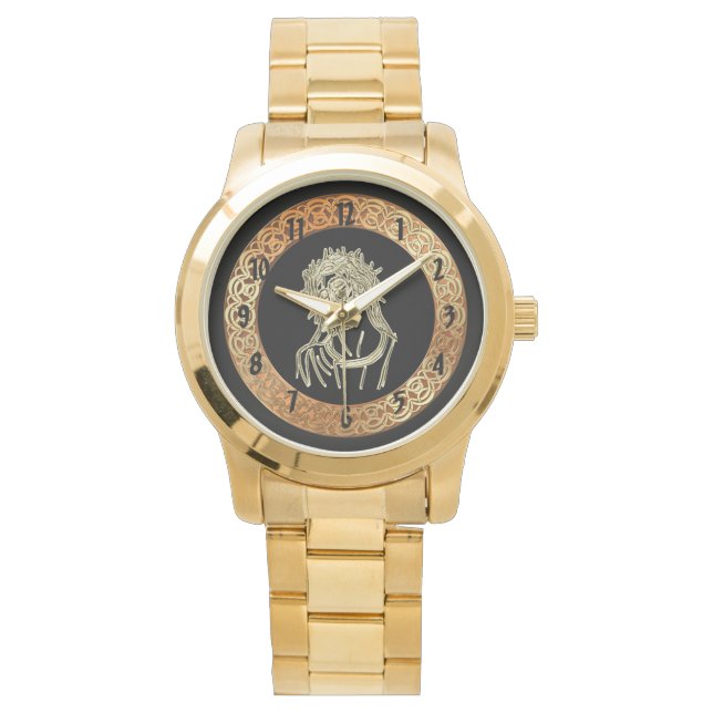 Montre Or Jésus regardant vers Dieu brillant brillamment (devant)