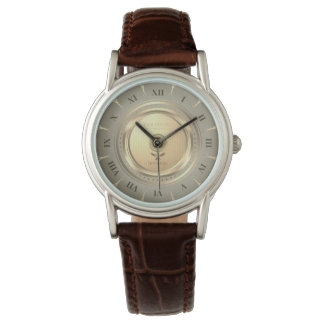 Montre Or Vintage Chiffres Romains Marron Cuir Personnali