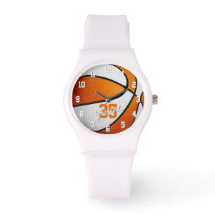 Montre orange blanc basketball filles nom maillot numéro