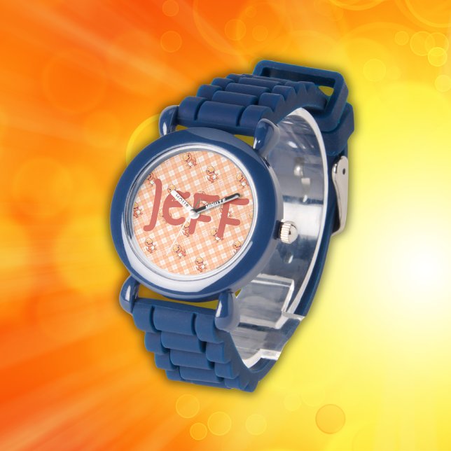 Montre Orange Buffalo vérifier avec des dinosaures et des (Créateur téléchargé)