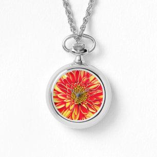 Montre Orange géant et fleurs d'aster jaune doré