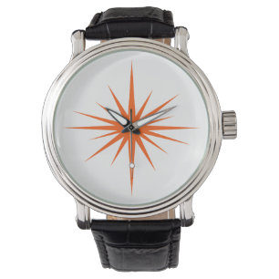 Montre Orange Starburst atomique milieu du siècle moderne