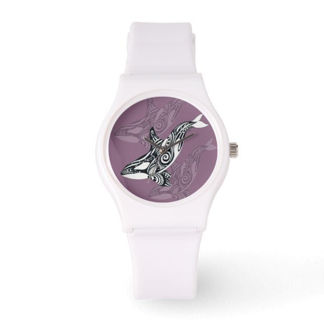 Montre Orca Killer Whale mauve Purple Tlingit Tribal Encr (Recto)