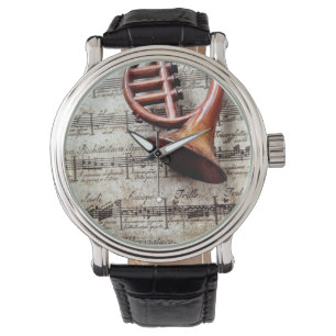 Montre ornement corne sur musique vintage strap watch