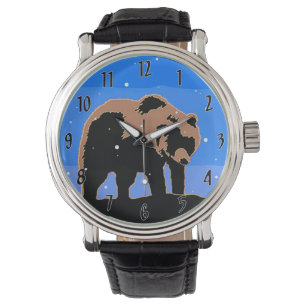 Montre Ours Grizzly en Hiver - Art Original de la Faune