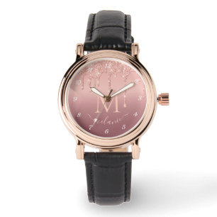 Montre Pailletée Rose Gold Personnalisée avec Nom 