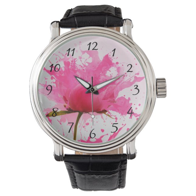 Montre Paint Splatter Abstrait Fleur Rose (devant)