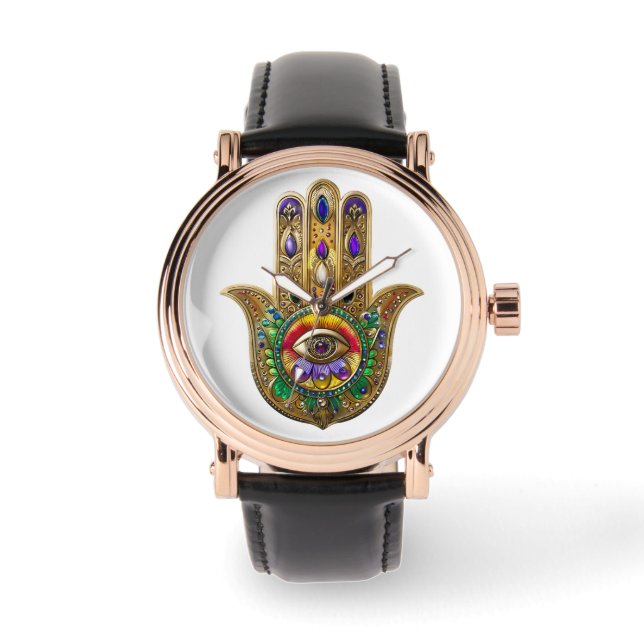 Montre Painted Gold Hamsa Amethyst Ruby Third Eye (Recto)