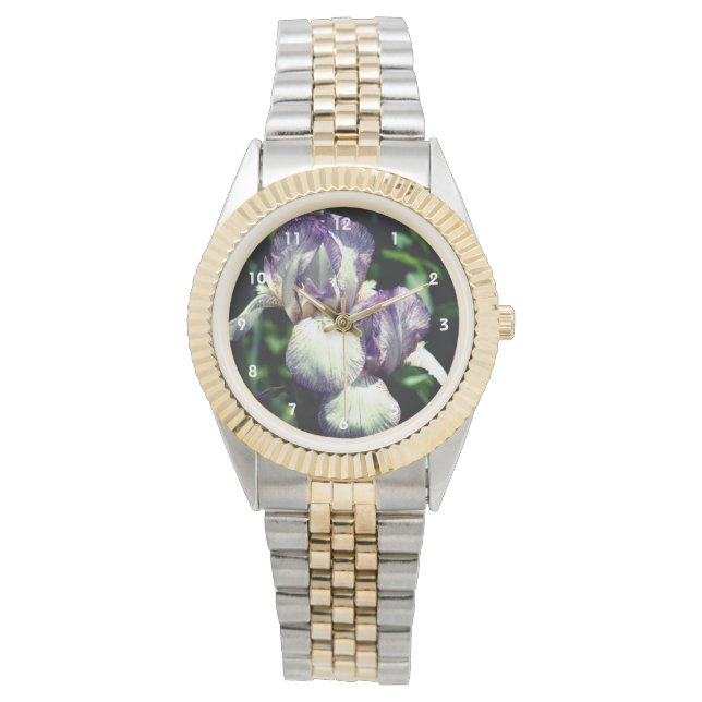 Montre Paire De Fleur Iris À Peau Violet Et Blanc   (devant)