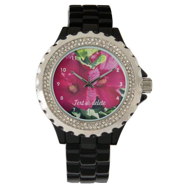 Montre Paire de fleurs rouge Hibiscus Gros plan Personnal (devant)