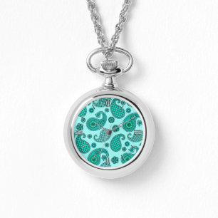 Montre Paisley Motif, Aqua et Turquoise