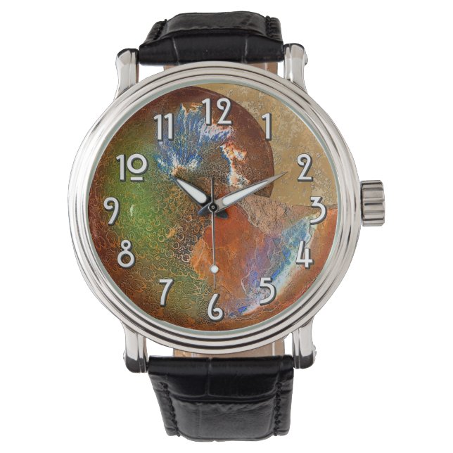 Montre "Paléo-chic" Opalized Sphenodiscus Ammonite Shell (devant)