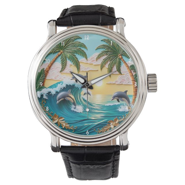 Montre Palm Trees, Jumping Dolphins, and Ocean Sunset (devant)