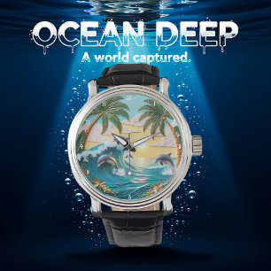 Montre Palmiers, dauphins sauteurs et coucher de soleil s