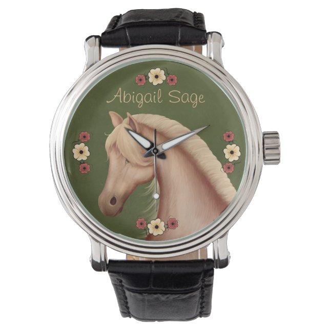 Montre Palomino et Fleurs personnalisées Horse Watch (devant)