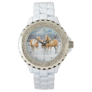 Montre Palomino Pinto Peinture Quarter Chevaux En Neige