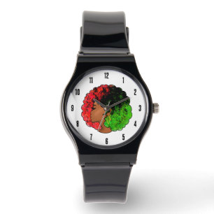 Montre Pan Africaine noire femme rouge vert orgueil afro