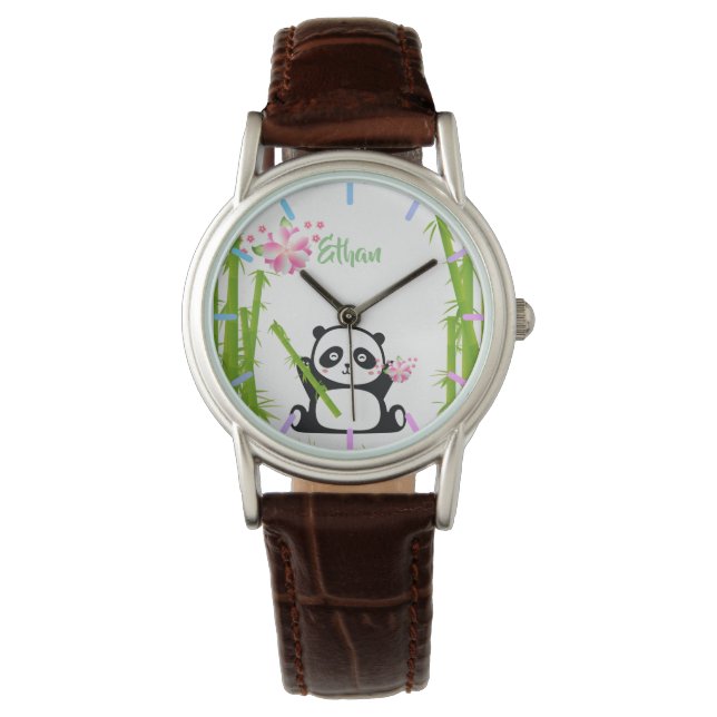 Montre Panda heureux avec bambou et fleurs de cerisiers (devant)