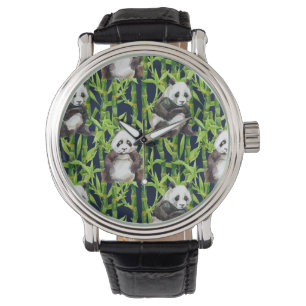 Montre Panda with Bamboo Watercolor Pattern