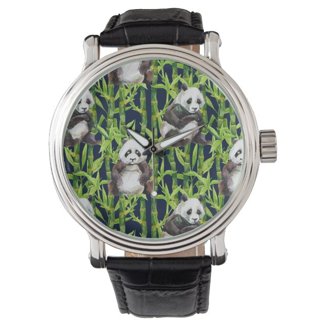Montre Panda with Bamboo Watercolor Pattern (devant)