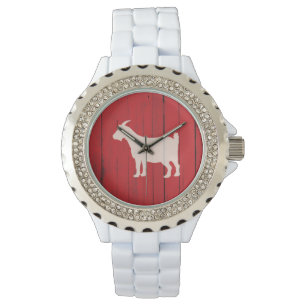 Montre Panneau en bois rouge de chèvre rustique de pays