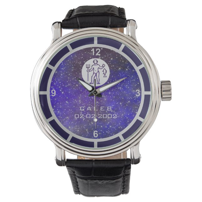 Montre Panneau Zodiac Aquarius Nom personnalisé élégant B (devant)