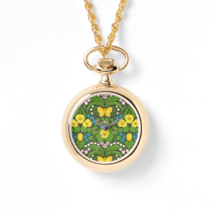 Montre Pansies jaunes, oiseaux et papillons