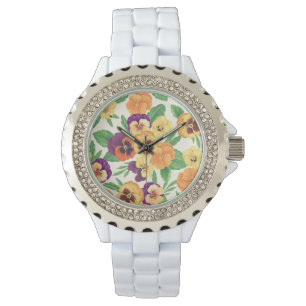 Montre Pansies sur blanc cassé