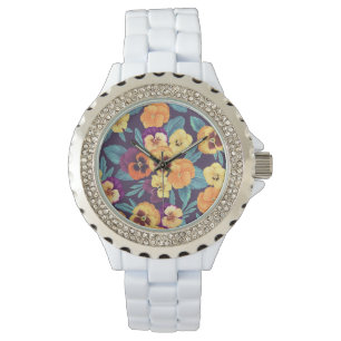 Montre Pansies sur violet de prune