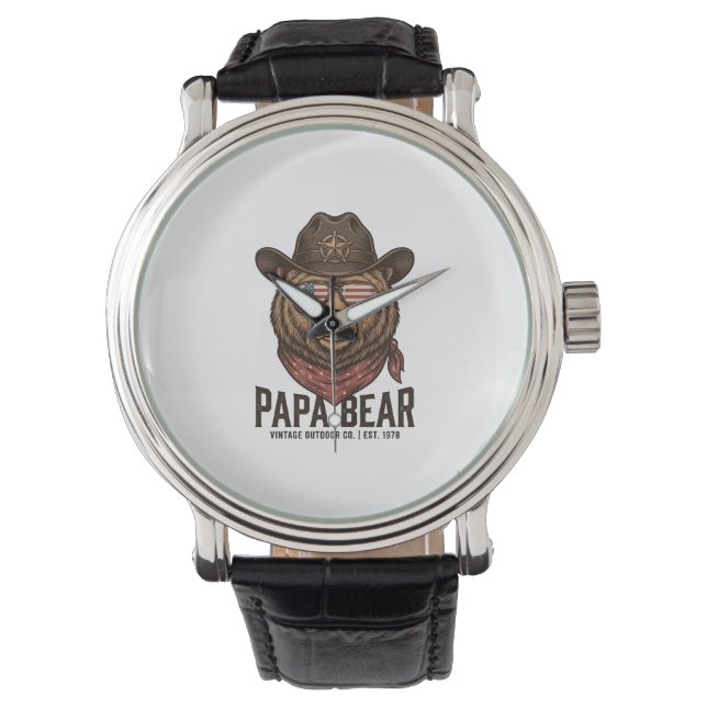 Montre Papa Bear Cowboy Bear Patriotic Vintage Vector Des (devant)
