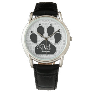 Montre Papa Typographie Chien noir Empreinte de patte