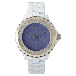 Montre Papier peint floral bleu de luxe de damassé