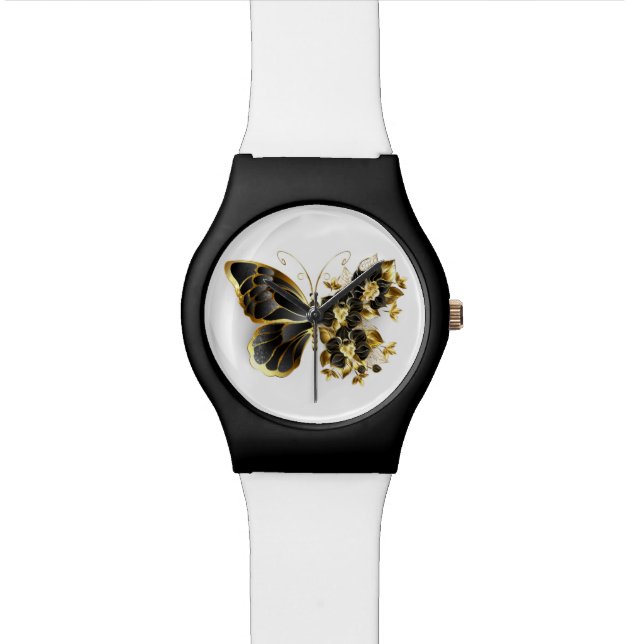 Montre Papillon à fleurs d'or avec orchidée noire (Fermer)