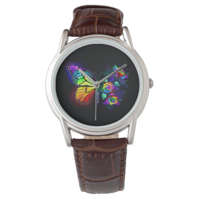 Montre Papillon arc-en-ciel (devant)
