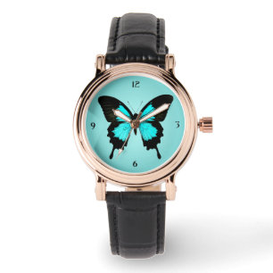 Montre Papillon - bleu turquoise et noir