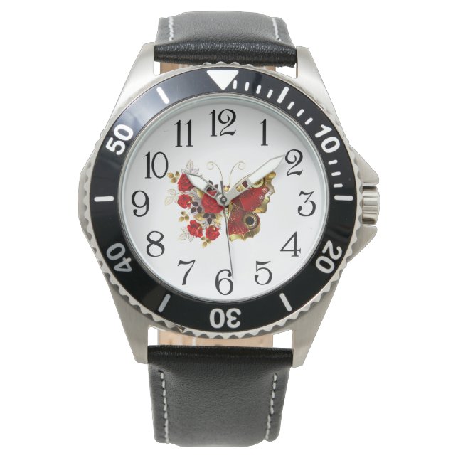 Montre Papillon de fleurs rouges aux roses rouges (devant)