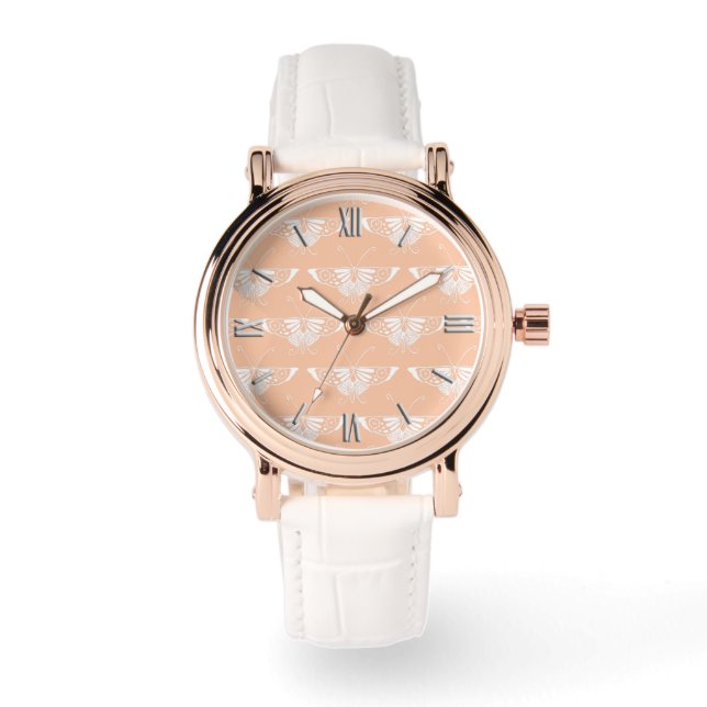 Montre Papillon Deco stylisé - pêche douce (Recto)
