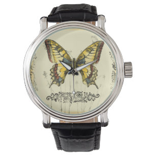 Montre Papillon décoratif avec Fleur sauvage